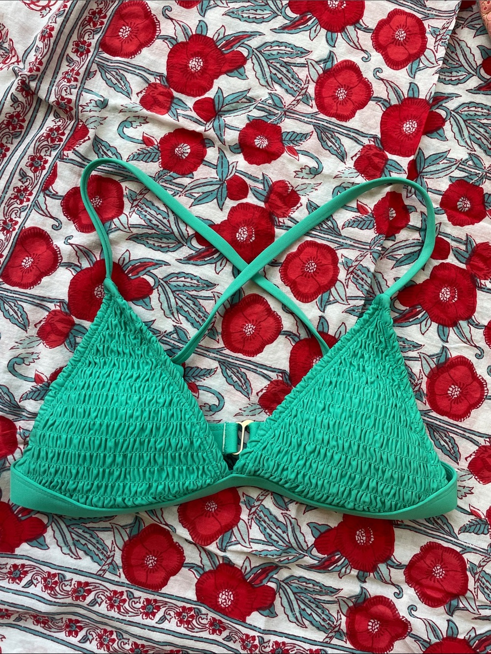 Carve Designs Green Smocked Triangle Bikini Top